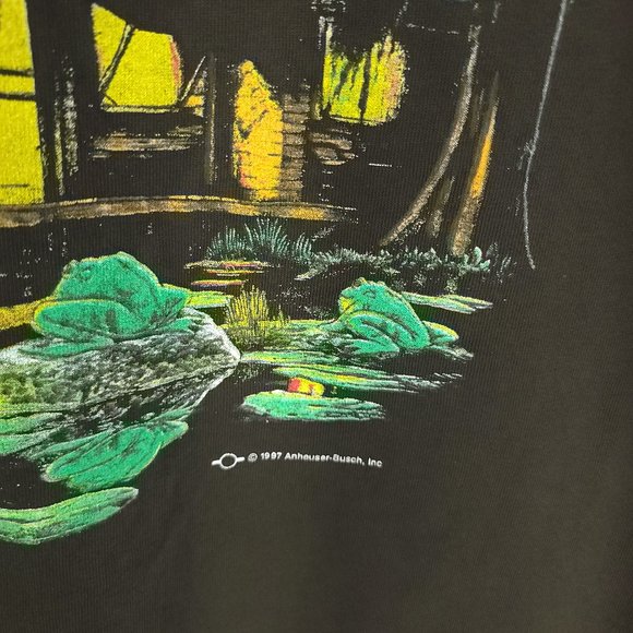 Vtg Budweiser Lizards Gildan Graphic T-Shirt Large Black Distressed DRY ROT - Picture 8 of 12